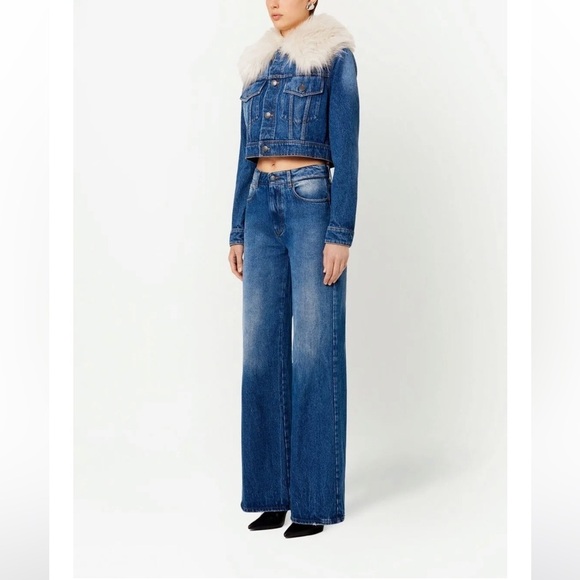 NWT Ami Paris Denim Jacket with White Faux Fur Collar - Picture 3 of 10